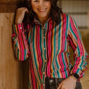 Feel the Sunset Top  Striped Button-Up Shirt